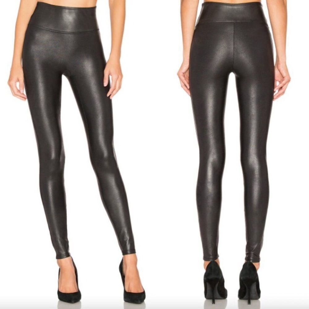 SPANX Black Faux Leather Tights size XL